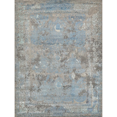EXQUISITE RUGS Maison Hand-knotted Wool/Bamboo Silk Grey/Blue Area Rug.
