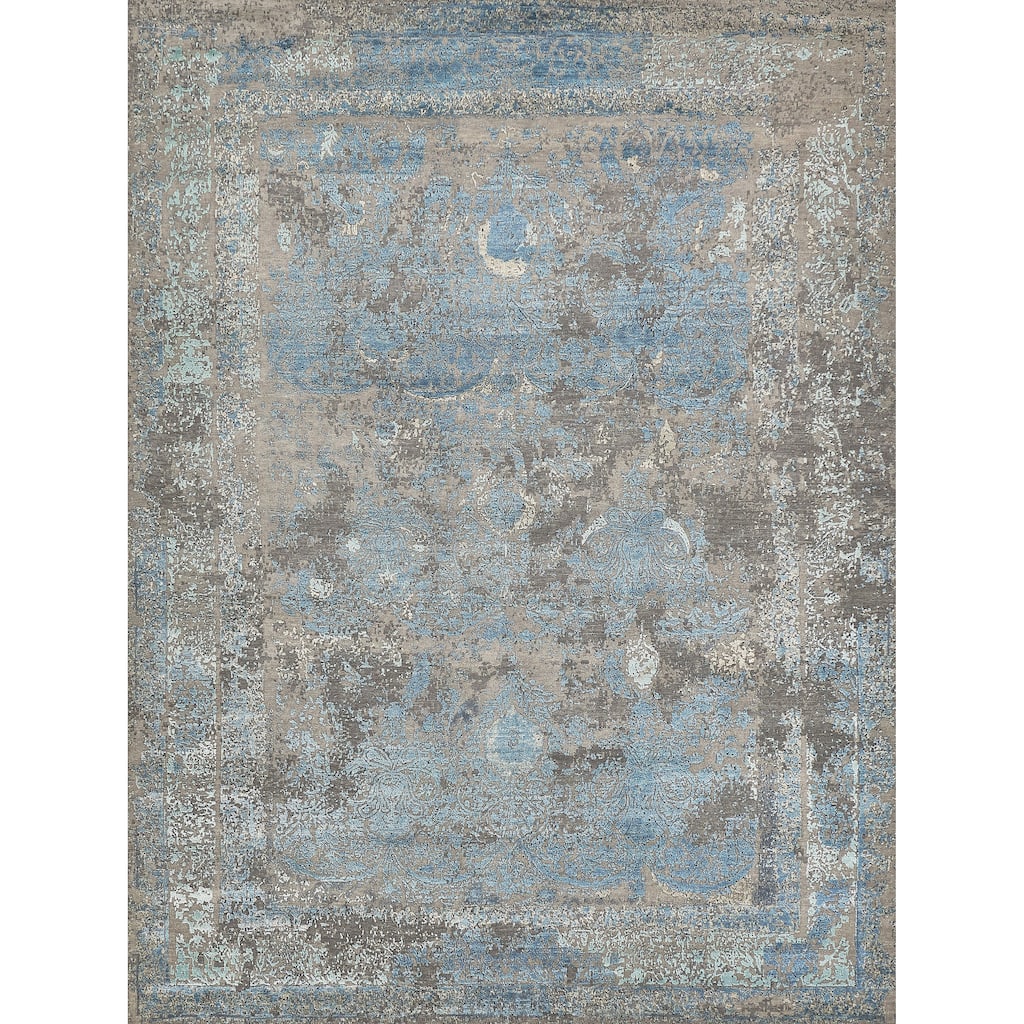 EXQUISITE RUGS Maison Hand-knotted Wool/Bamboo Silk Grey/Blue Area Rug.