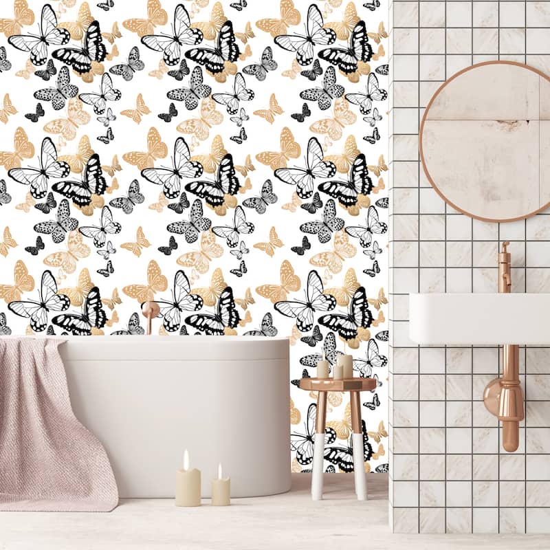 Garden Golden Buterflies Removable Wallpaper - 24'' inch x 10'ft