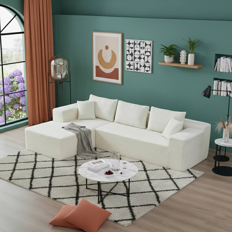 103.5" L-Shaped Modern High-Density Sponge Lambswool Upholstered Modular Sectional Sofa with Pillows