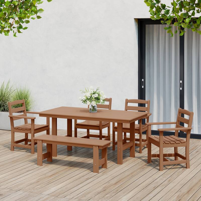 Polytrends Shoreside 6-Piece Arm Chair Dining Set With Bench