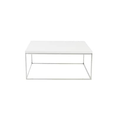 White and Silver Square Coffee Table Wood and Metal Frame 35 Inch - 35.44” x 35.44” x 15.75”
