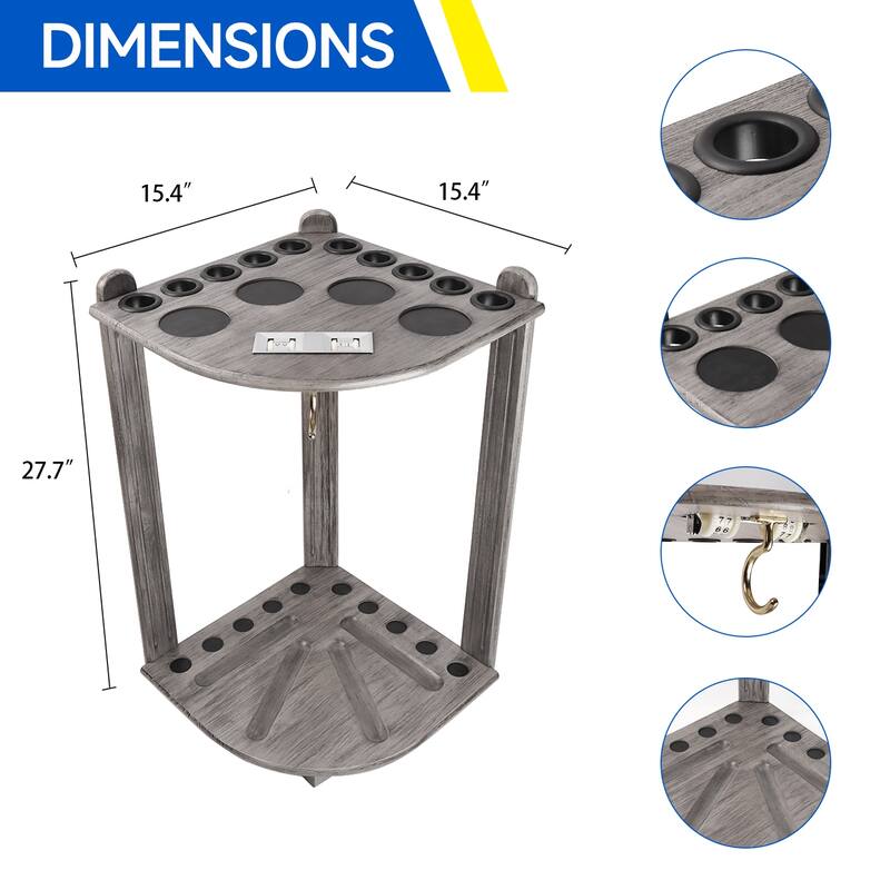 GSE™ 10-Pool Cue Wooden Corner-Style Billiard Pool Cue Rack. Floor Stand Pool Cue Stick Holder