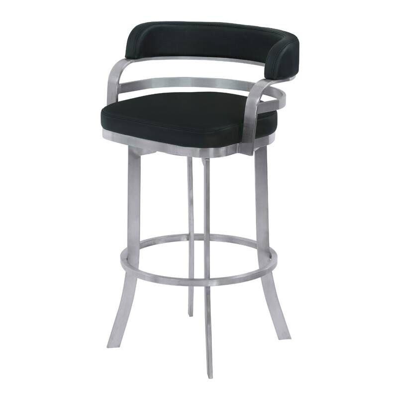Faux Leather Counter Height Swivel Bar Chair with Silver Frame