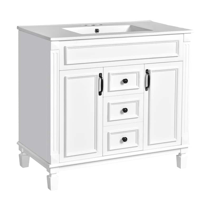 36'' Bathroom Vanity with Top Sink, Freestanding Vanity Set with Mirror Cabinet