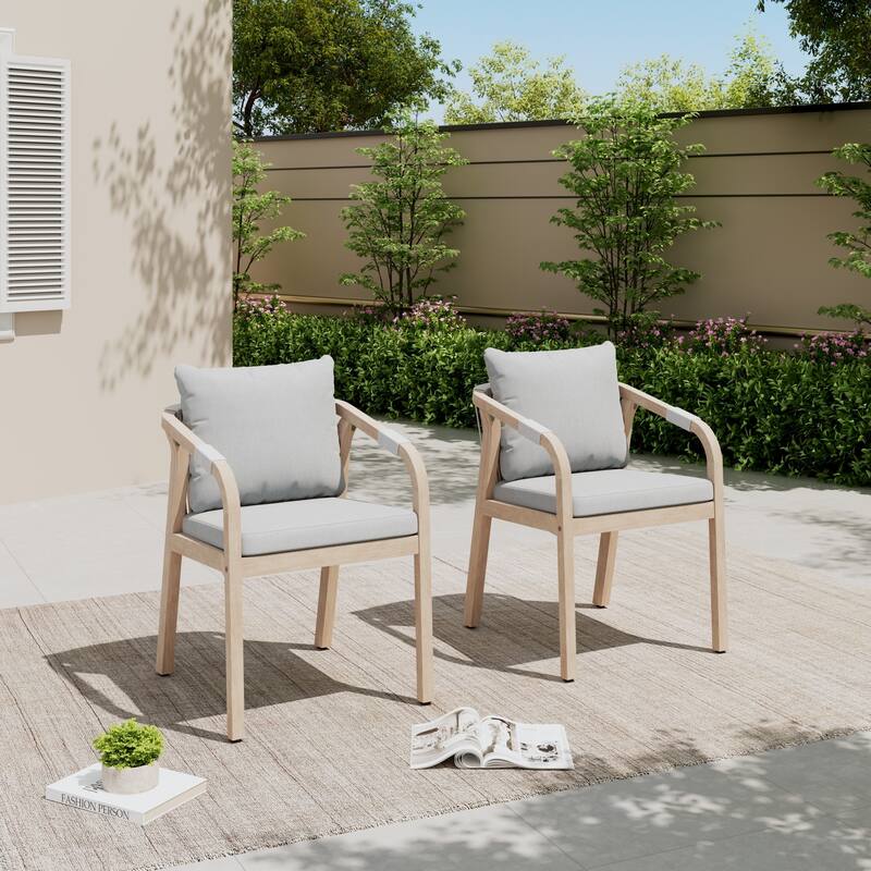 Acacia Wood Outdoor Dining Chairs with Rope Back, Set of 2