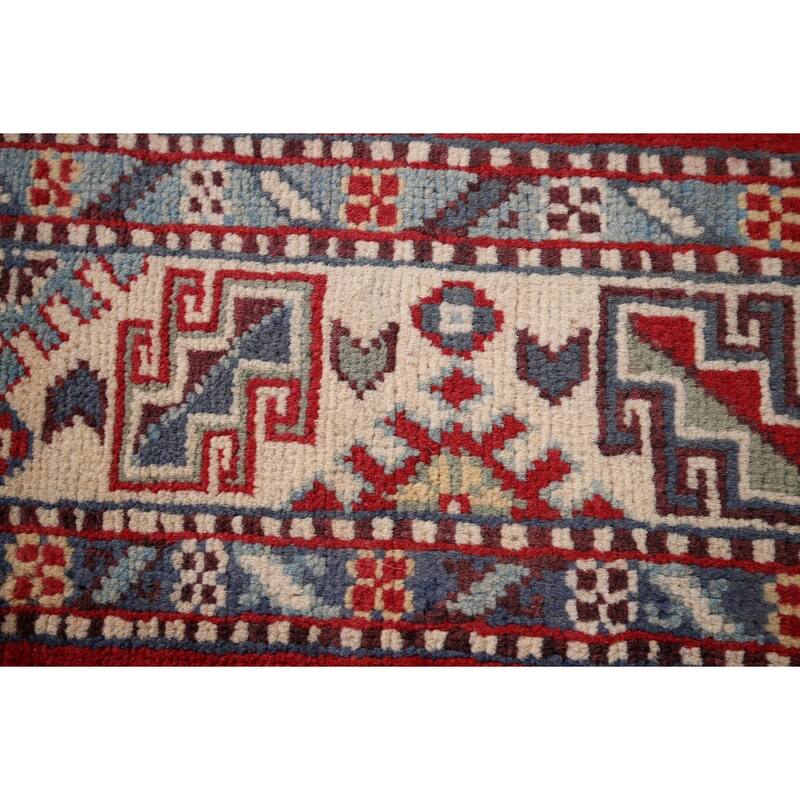 Red Kazak Oriental Foyer Rug Handmade Wool Carpet - 4'0" x 6'3"