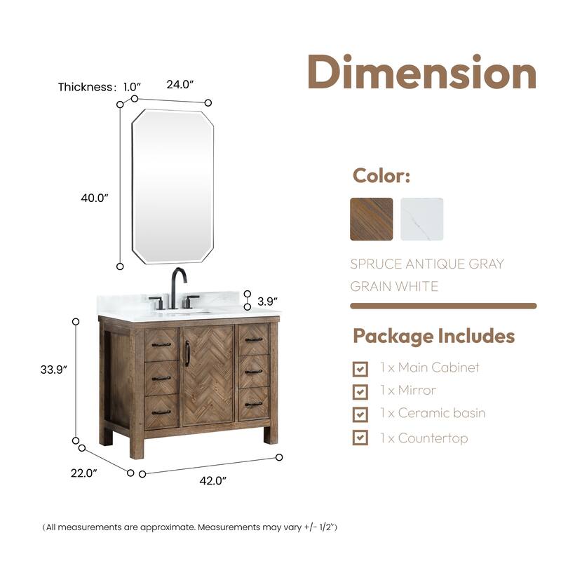 Javier Bath Vanity with Composite Stone Top and Mirror