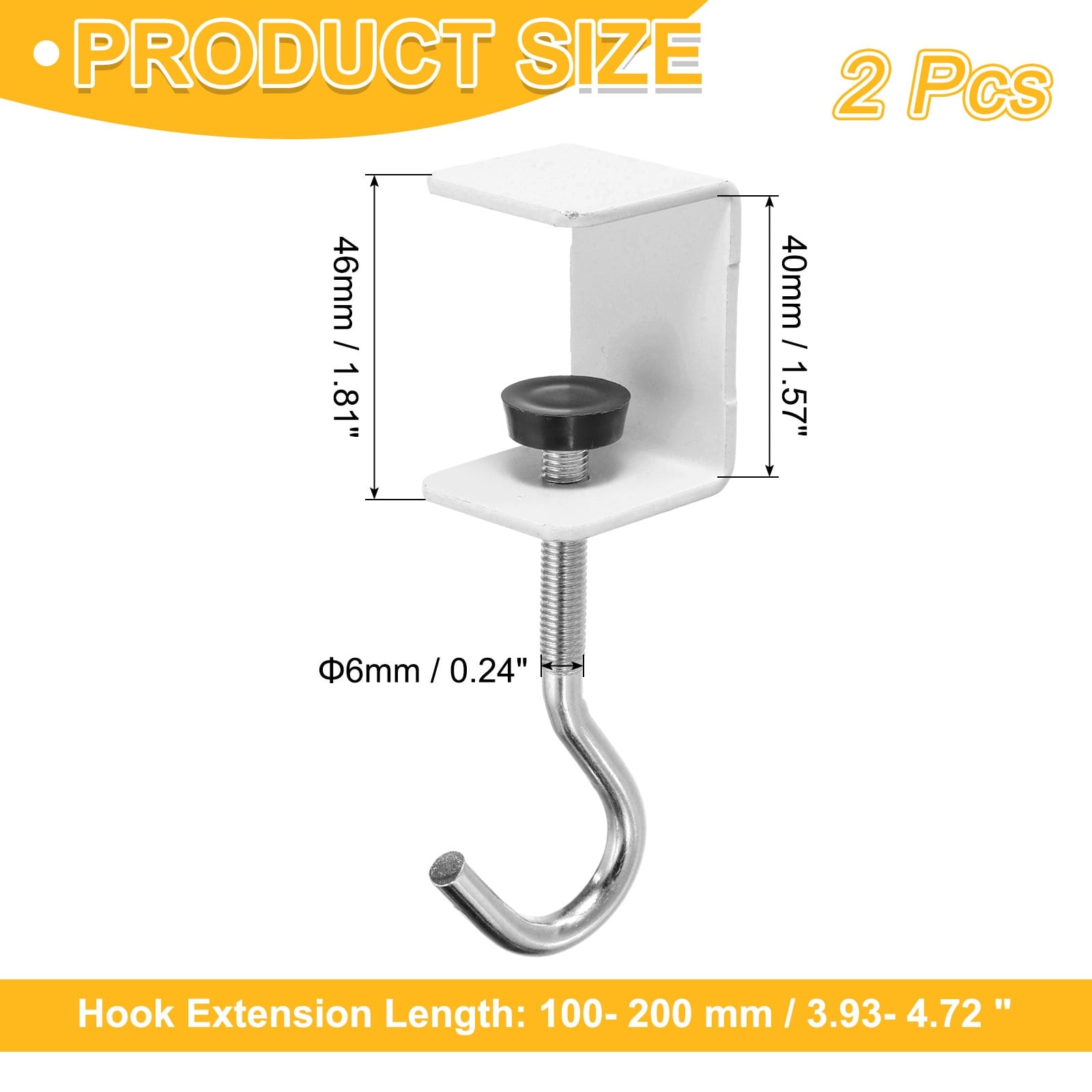 2Pcs Desk Hook Desk Mount Bag Holder Hook Square J Hooks Desk Clamp White