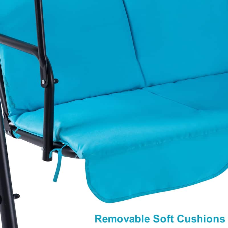 MCombo 3-Person Patio Swing Chair, Adjustable Canopy Hanging Swing, Removable Cushions, 4003 - Turquoise