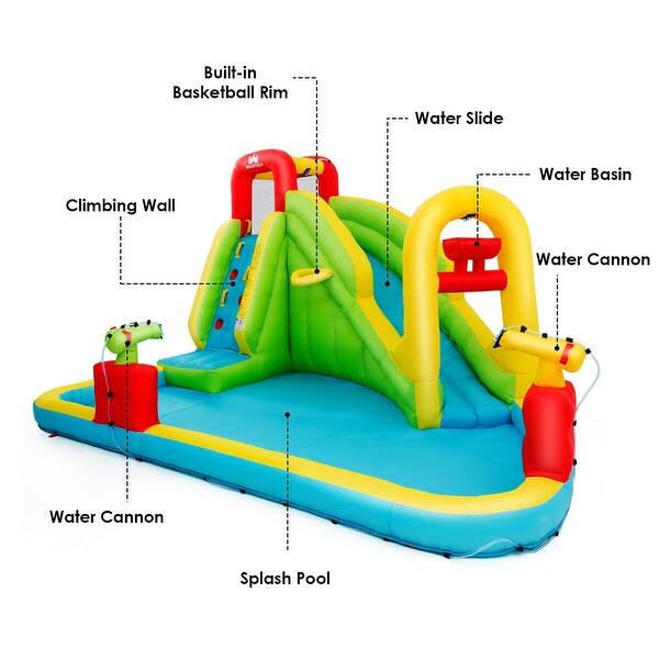 dimension image slide 1 of 2, Inflatable Splash Jump Slide Water Bounce without Blower - Multi - 157.5'' x 132'' x 90.5'' (L x W x H)