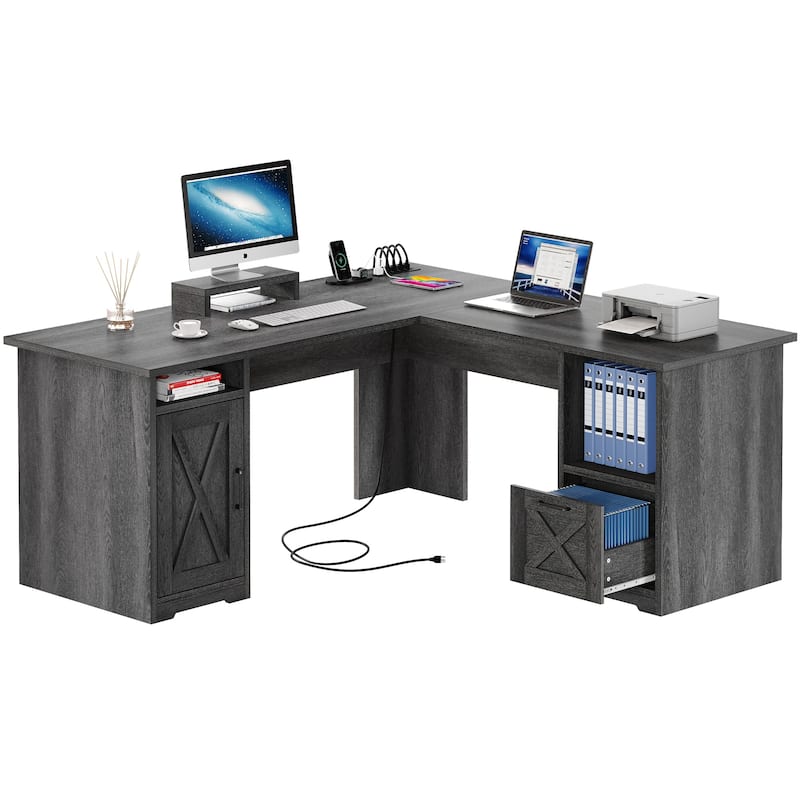 Moasis L Shaped Gaming Desk 59-Inch Computer Corner Desk with Monitor Stand - Grey