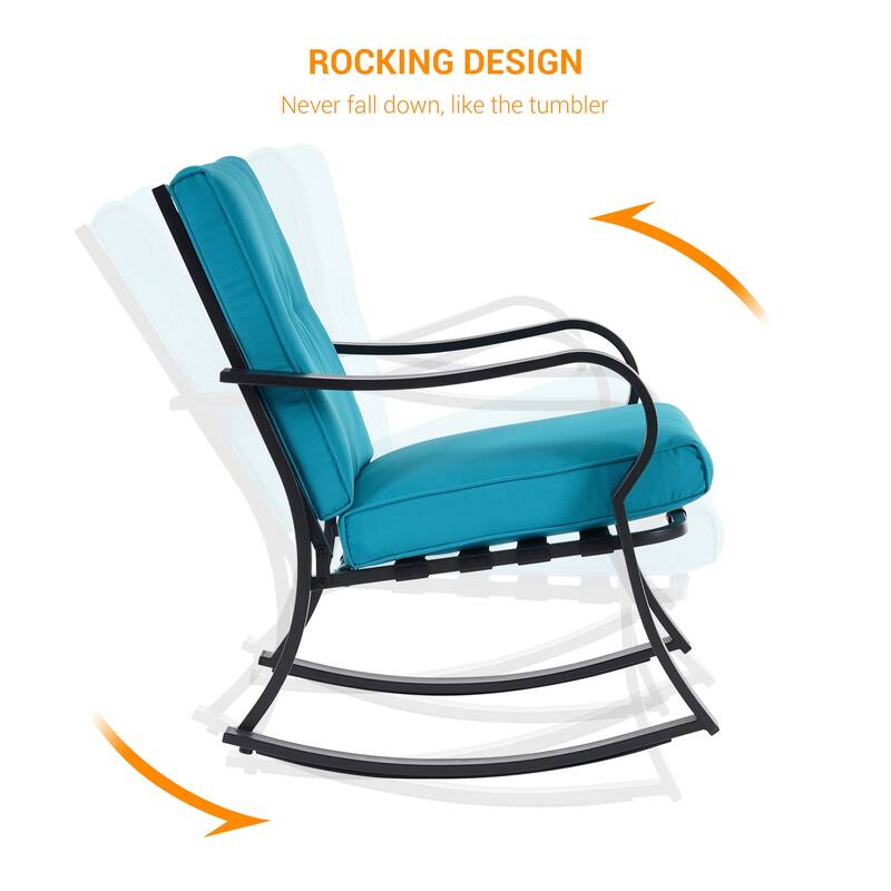 BONOSUKI 3 Pcs Outdoor Rocking Bistro Set Chat Set with Side Table
