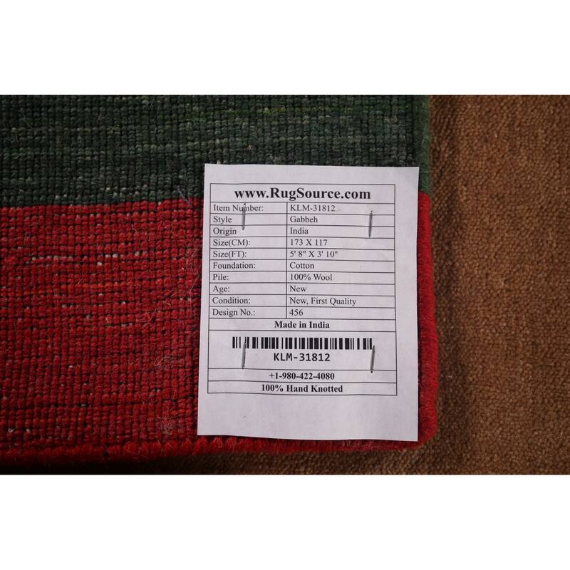 Gabbeh Indian Accent Rug Hand-Knotted Oriental Brown Wool Carpet - 3'10"x 5'8"