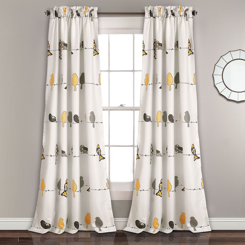 Lush Decor Rowley Birds Room Darkening Curtain Panel Pair - 52"W x 108"L - Yellow