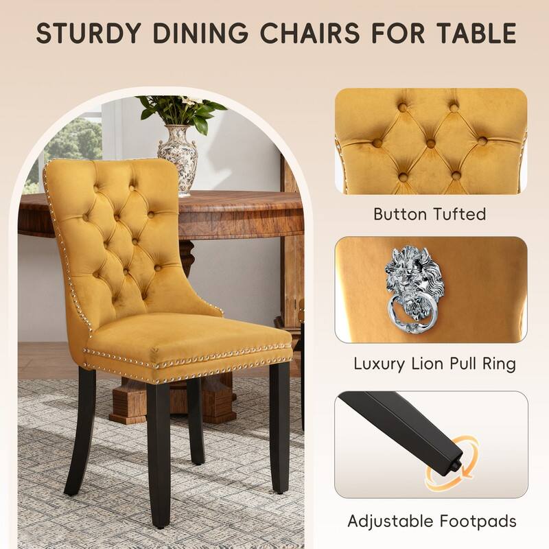 Modern Tufted Velvet Upholstered Nailhead Dining Chair Set of 6