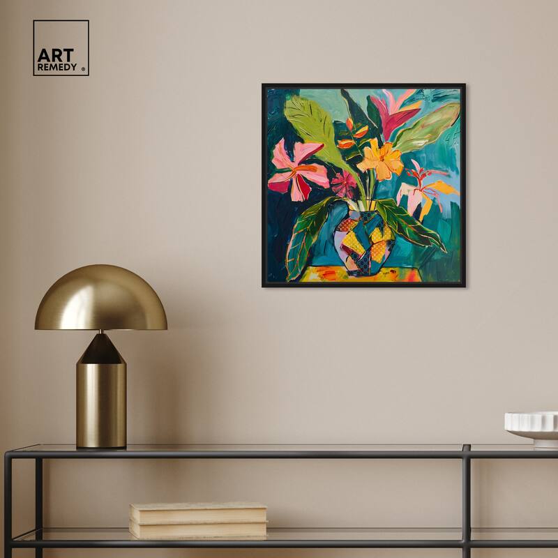 Art Remedy Vase Of Tropical Flowers Ii Framed Flowers In Vase Paintings