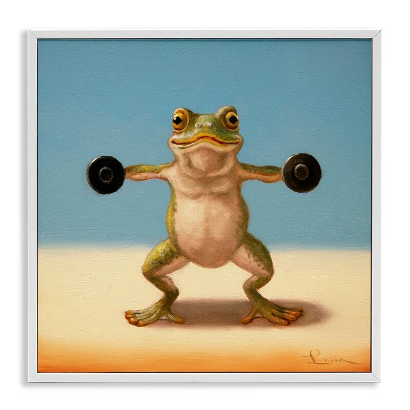 Stupell Exercise Weights Frog Framed Giclee Art Design By Lucia Heffernan - 24 x 24 - White