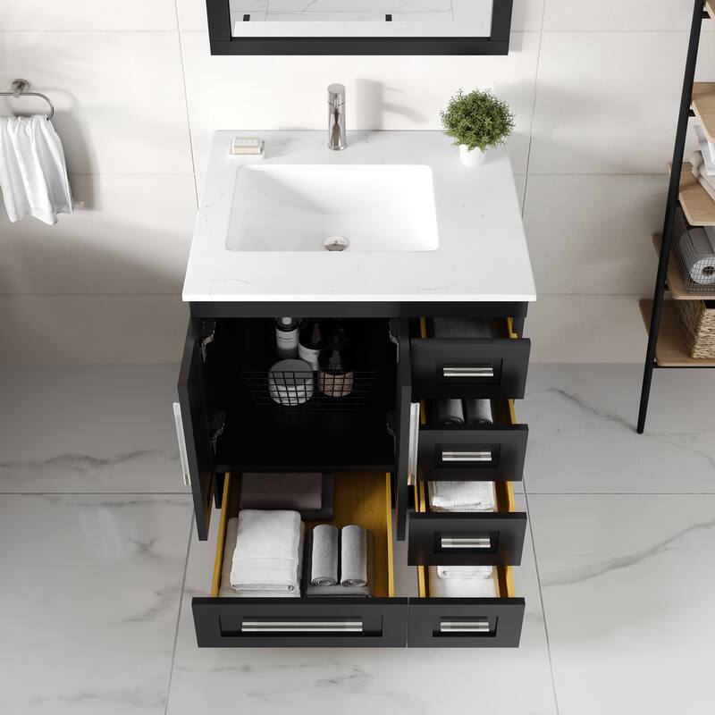 Eviva Loon Bath Vanity with Carrara Quartz Vanity Top & Undermount Sink