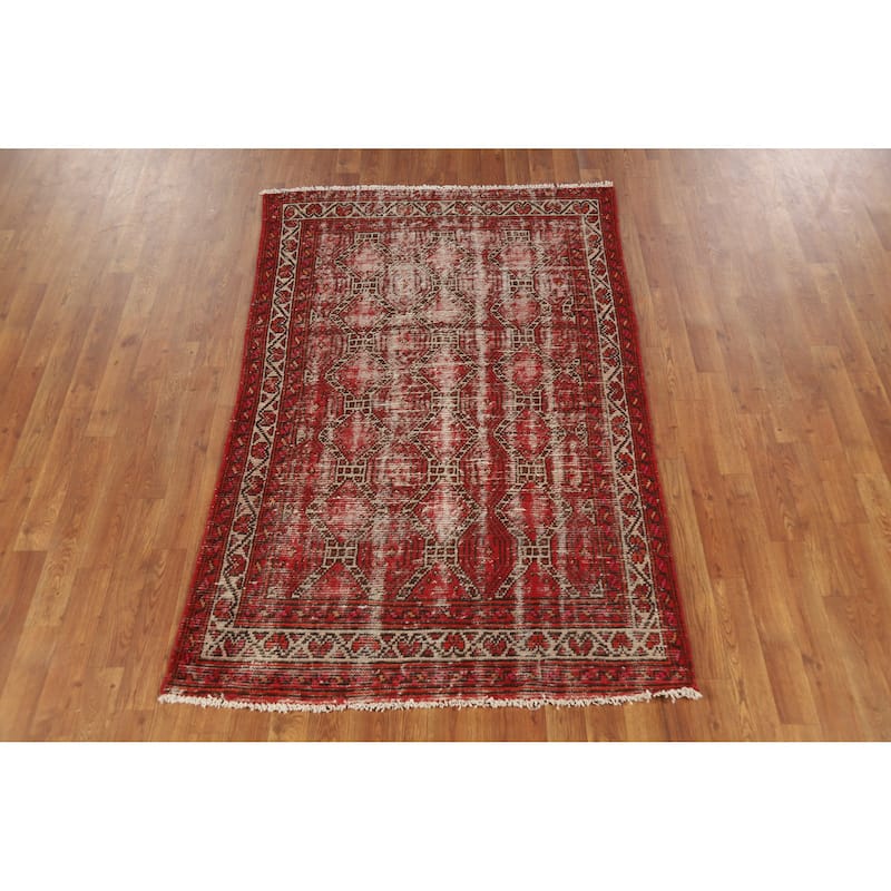 Hand Knotted Oriental 100% Wool Carpet Traditional All-Over Red Balouch Area Rug - 5' 11'' X 3' 8''