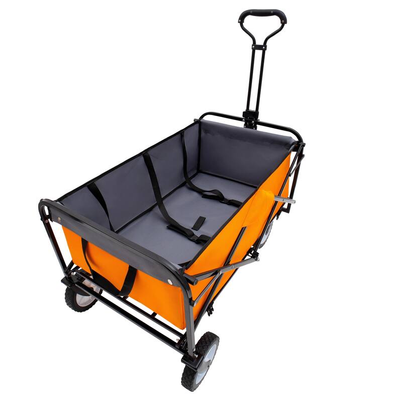 Heavy-Duty All-Terrain Folding Wagon - 360lb Capacity with Storage Straps, Orange