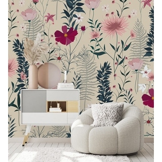 Beige Wallpaper with Wildflowers Peel and Stick and Prepasted - Bed ...
