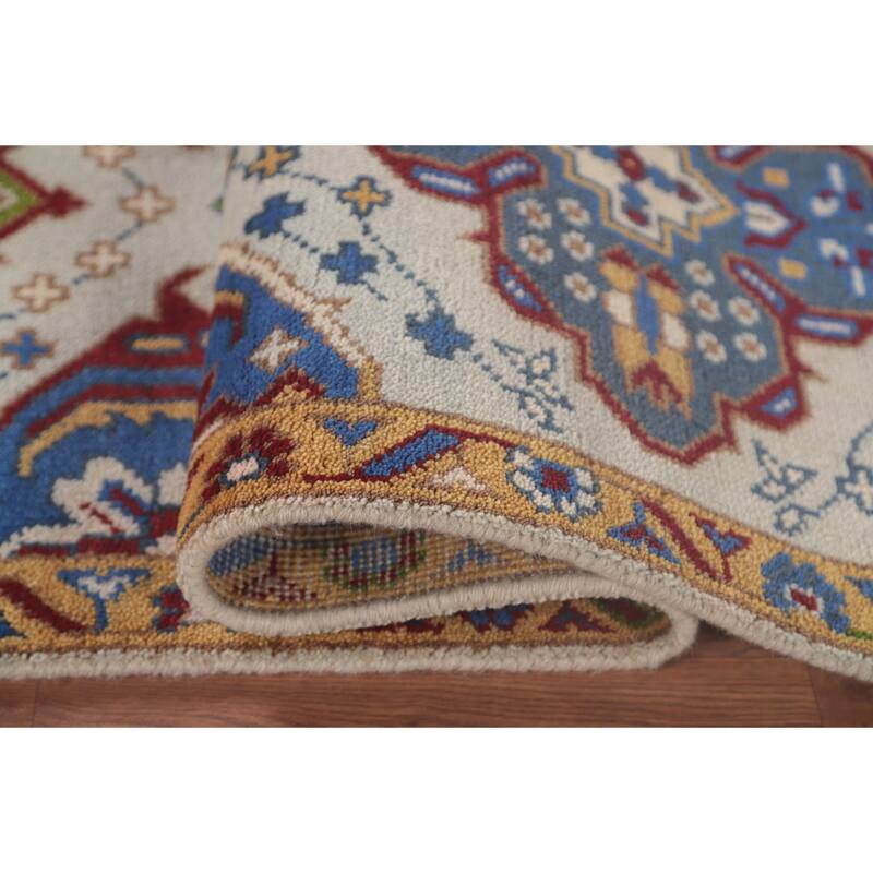 Geometric Kazak Accent Rug Handmade Oriental Blue Wool Carpet - 2'7"x 5'10"