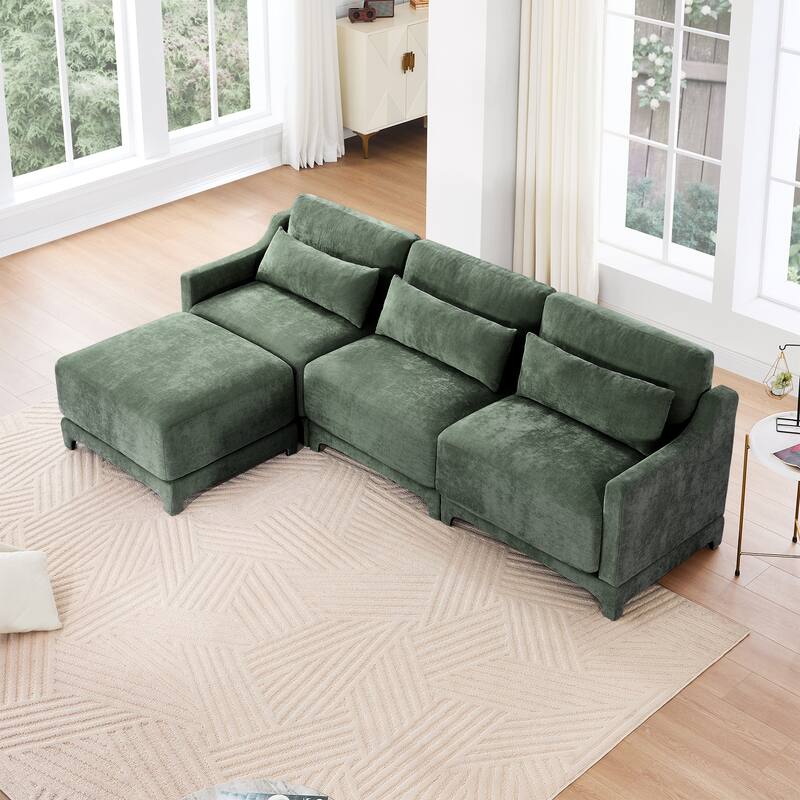 105.9" Chenille 3-Seater Sofa with 2 Ottomans & High-Resilience Sponge Base