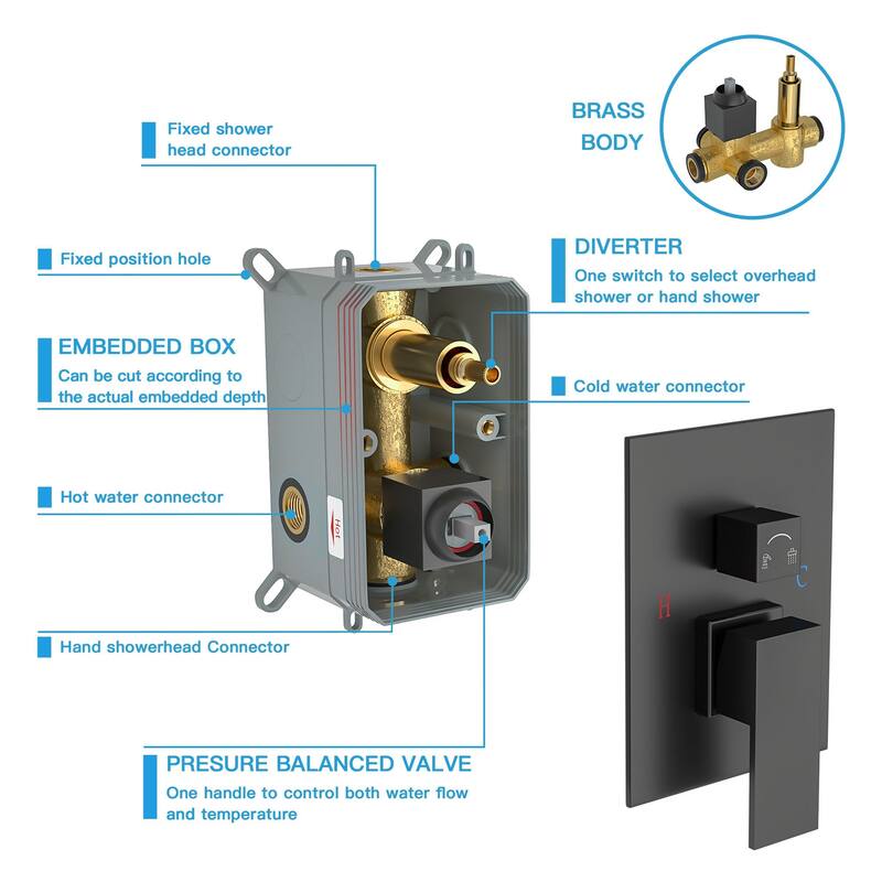 Topcraft 10-Inch Wall Mounted Square Shower System with Rough-in Valve - 10*10