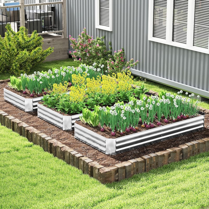 Gymax 2PCS Galvanized Raised Garden Bed Elevated Rectangle Plant Box 8