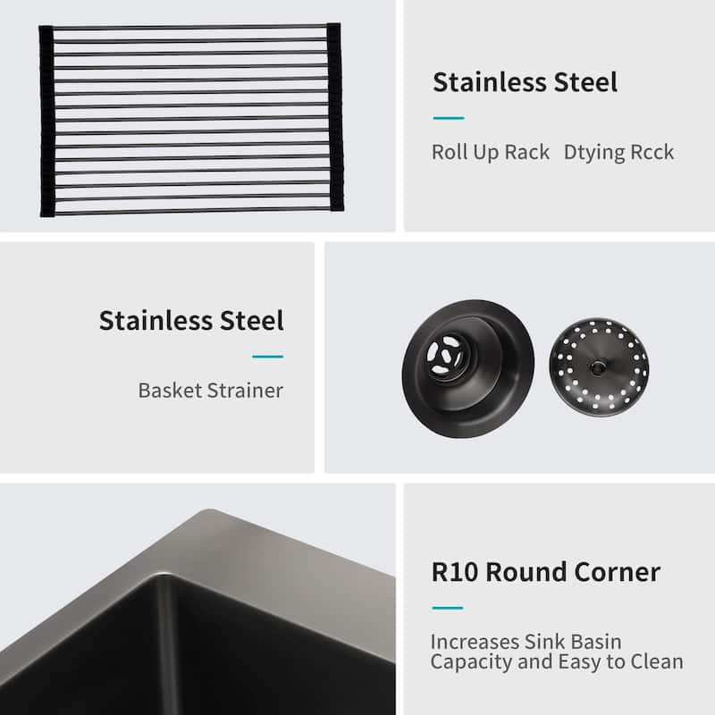 Black Stainless Steel Single Bowl Drop-In Kitchen Sink with Workstation