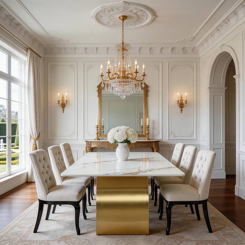 78.7" Sintered Stone Kitchen Dining Table for 8, Stainless Steel Base