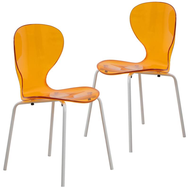 Stackable Plastic Dining Chair Set of 2 Transparent Modern Accent Side Chair for Indoor and Outdoor - Transparent Orange