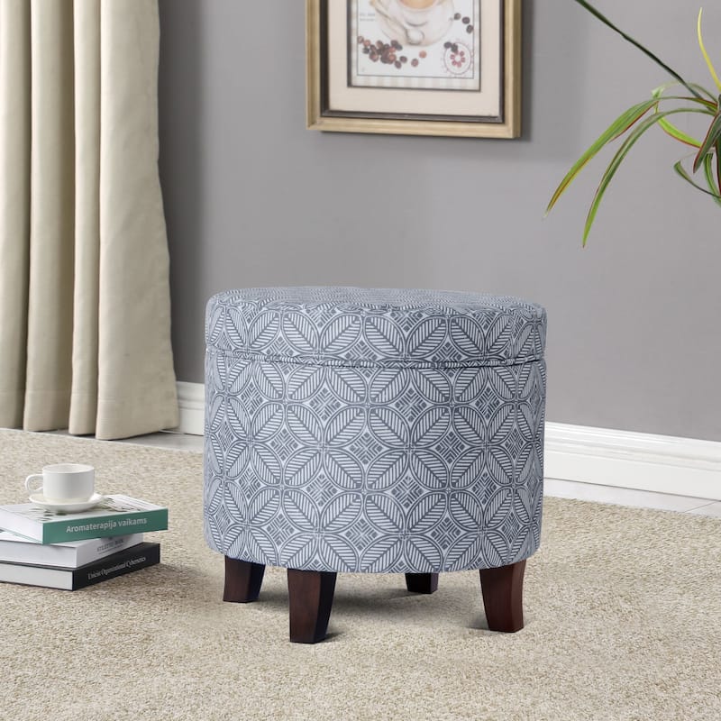 Carson Carrington Hnifsdalur Round Storage Ottoman - Indigo Blue Print