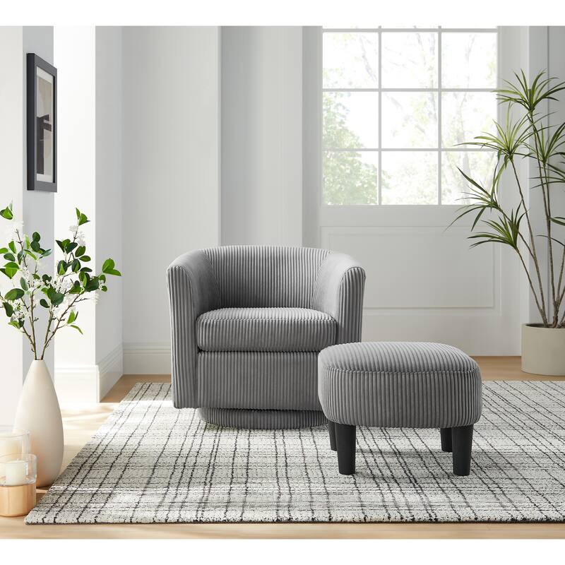 Swivel Chair Accent Chair with Ottoman, Striped Armchair Lounge Chair Single Sofa Chair with Soft Cushion