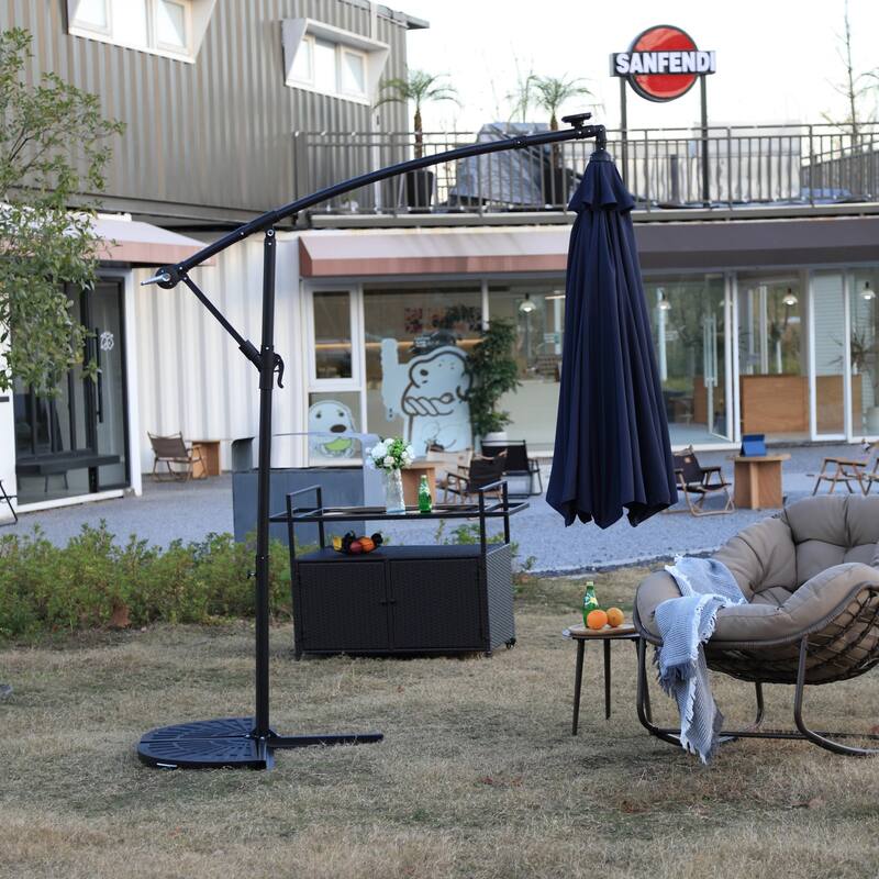 9.67 ft. Steel Market Outdoor Patio Umbrella with 40 lights, Solar LED Offset Hanging Umbrella (No Base)