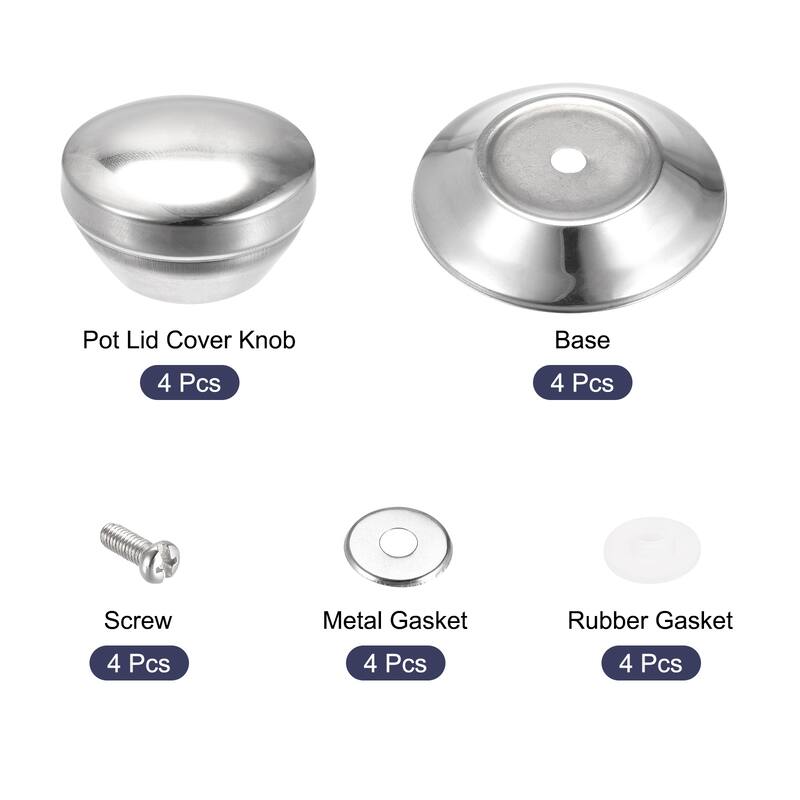 Pot Lid Knob,Replacement Knob 42x31mm for Glass,Pan Cover Lid,4pcs - Silver Tone