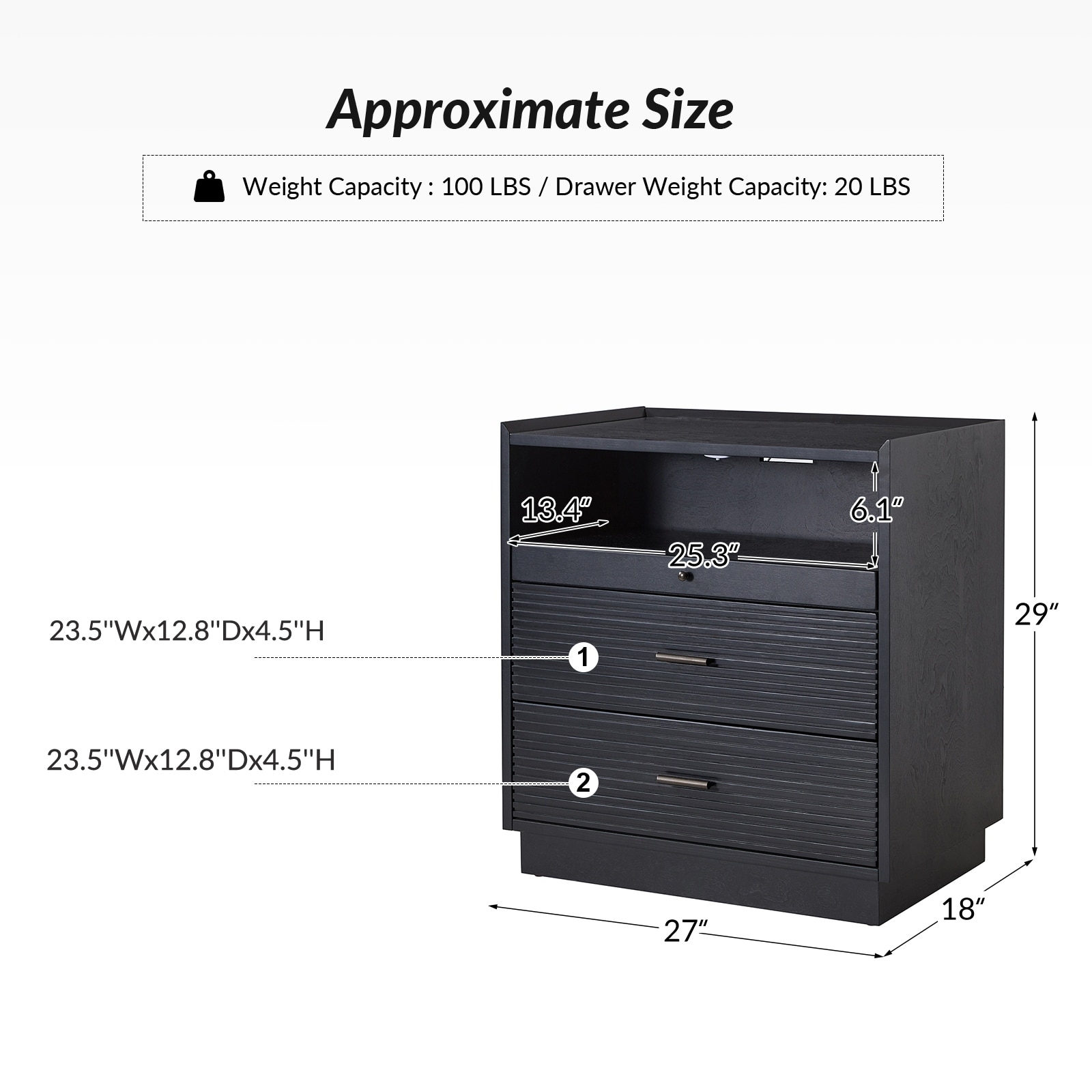 Lorenz Mid-century Nightstand with USB & LED Light