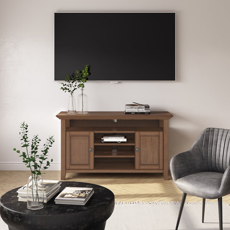 WYNDENHALL Halifax 54 inch Wide Solid Wood Transitional TV Stand - 54'' W x 18.9'' D x 31.9'' H - Rustic Natural Aged Brown