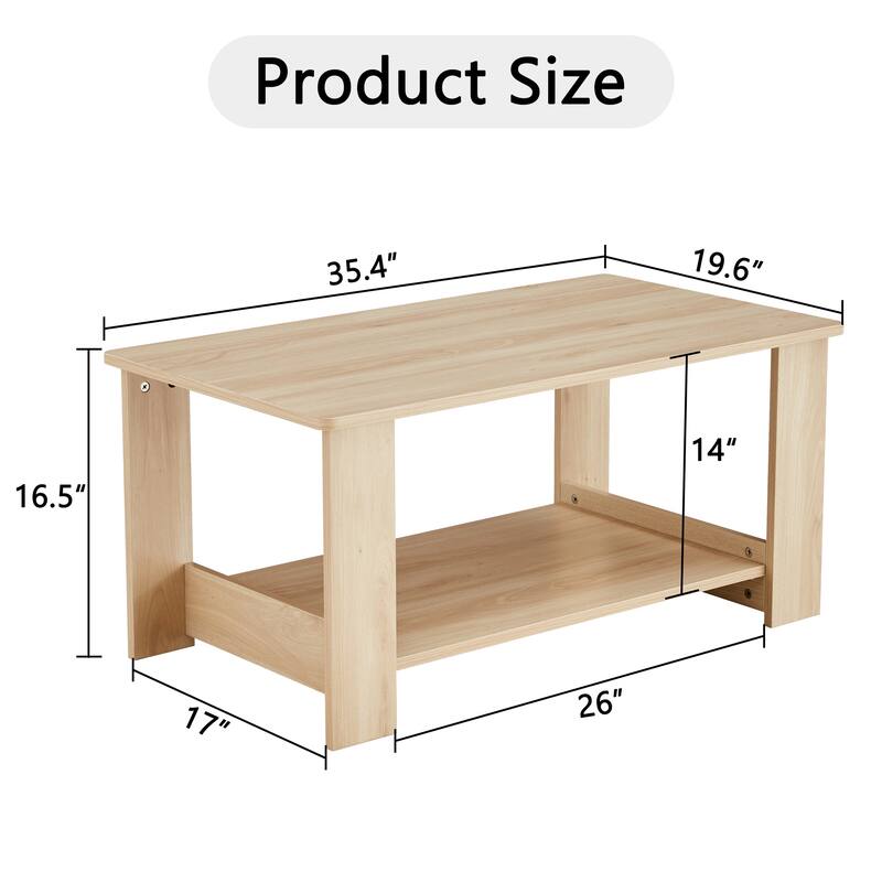 35.4" Modern Rectangular Coffee Table with Storage Shelf for Living Room, Bedroom and Study Room