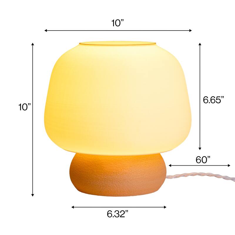 Mushroom 10" Dimmable LED Table Lamp, 3D Printed PLA, By JONATHAN Y