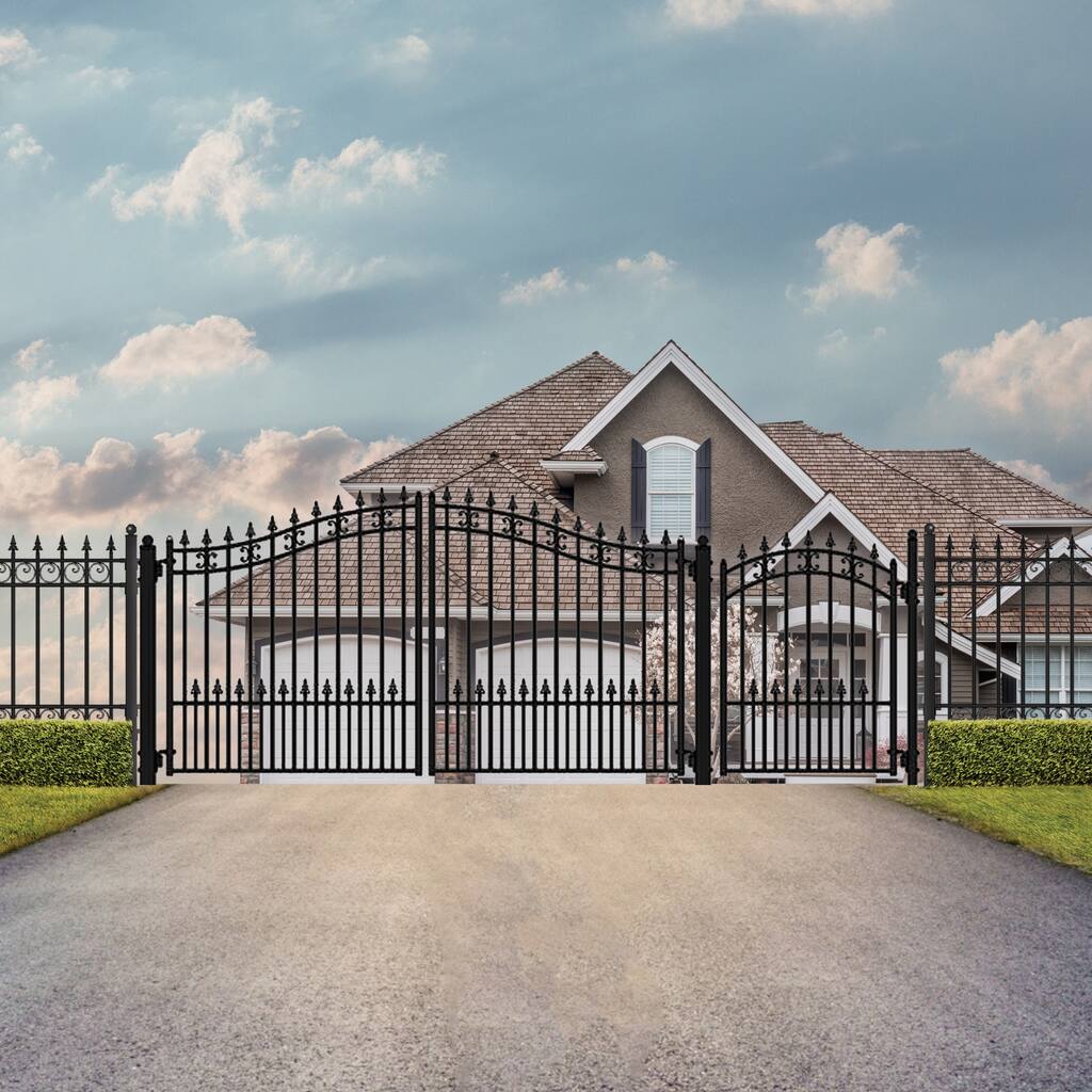 ALEKO Steel Dual St. Louis Style Driveway 14 ft with Pedestrian Gate ...