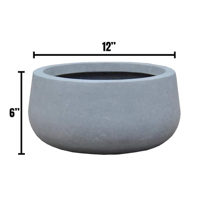 Durx-litecrete Lightweight Concrete Modern Low Bowl Cement Planter-Small - 11.8'x11.8'x5.9'