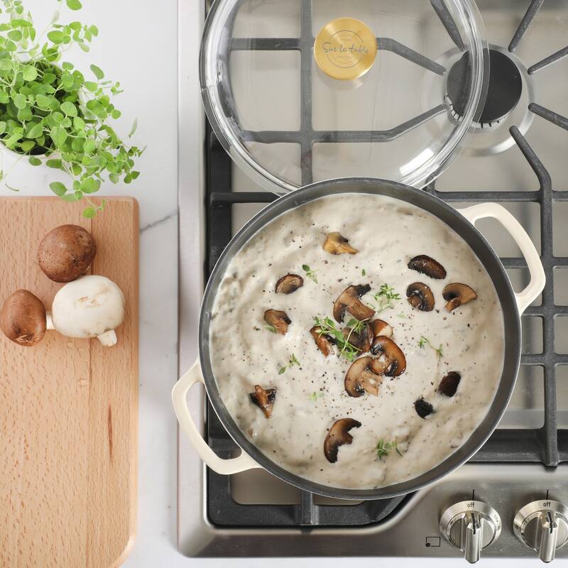 Sur La Table Enamel-Coated Cast Iron Dutch Oven Pot with Oven Safe Glass Lid, Oven-to-Table Cookware for Stews & Braising