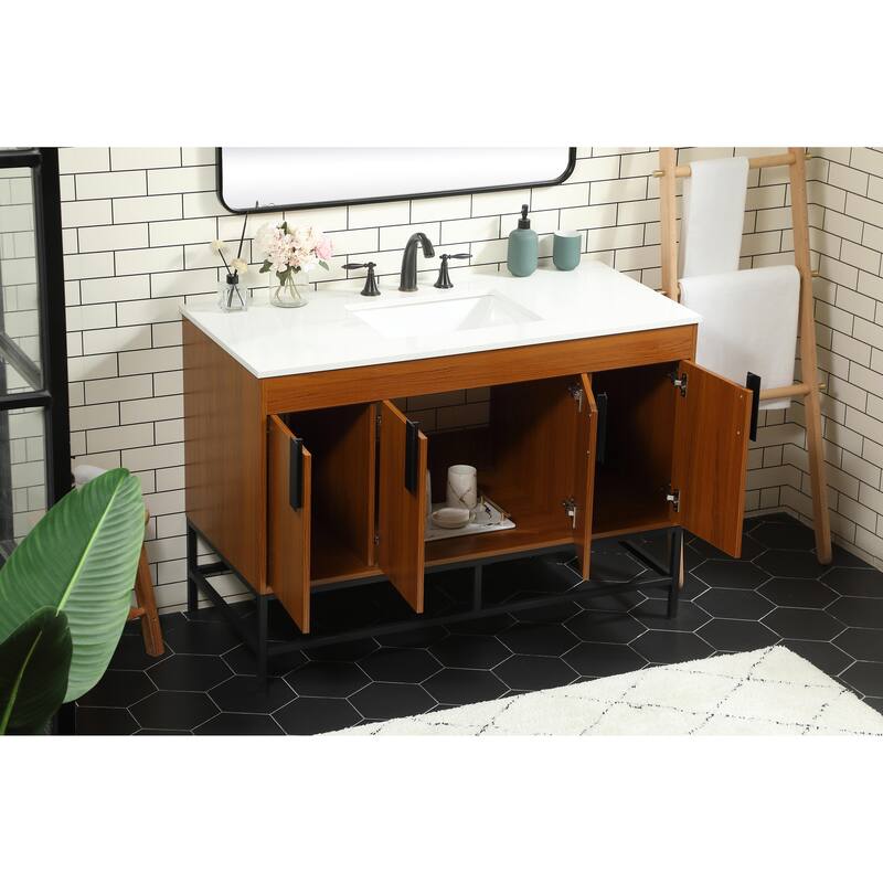 Icon 48 - 60 Inch Single Bathroom Vanity with Ivory White Engineered Marble