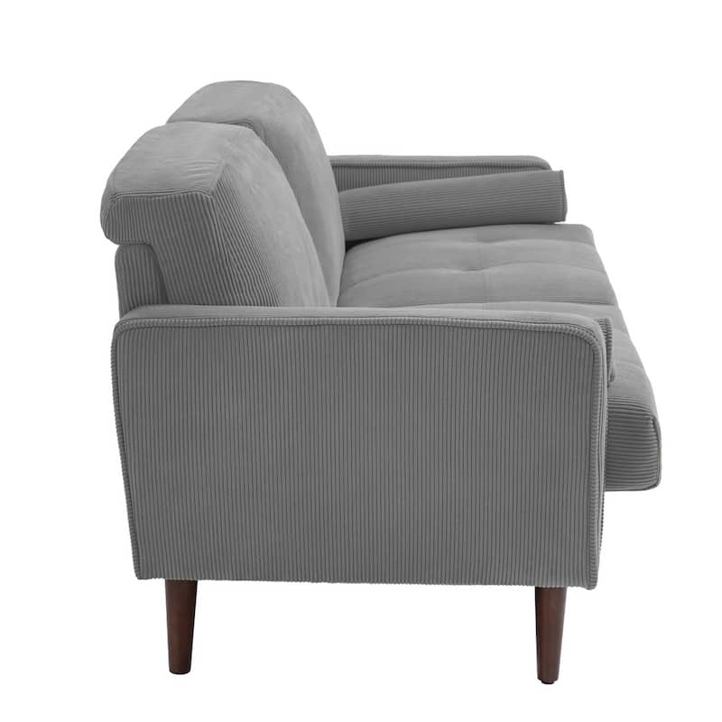 Modern Corduroy Upholstered 2 Seater Sofa with Bolster Pillows