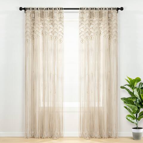 Lush Decor Boho Macrame Leaf Cotton Window Curtain Single Panel - 84" x 40"
