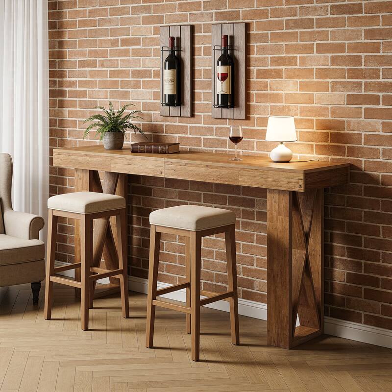 63-inch Bar Table, Counter Height Pub Table with Wooden X-Shaped Frame