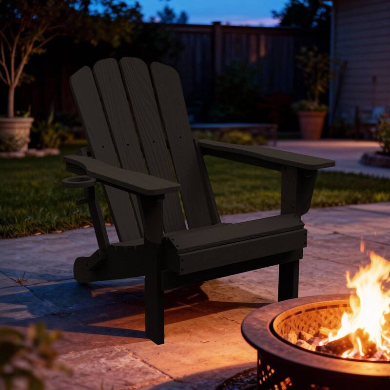 Domi Folding Adirondack Chair,Wooden Textured with Cup Holder,HDPE