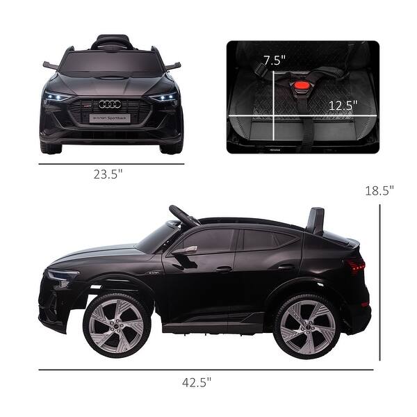 dimension image slide 1 of 2, 12V Audi E-tron Kids Electric Ride-On Car with Remote Control, LED Lights, MP3 Player & Suspension for Indoor & Outdoor Use